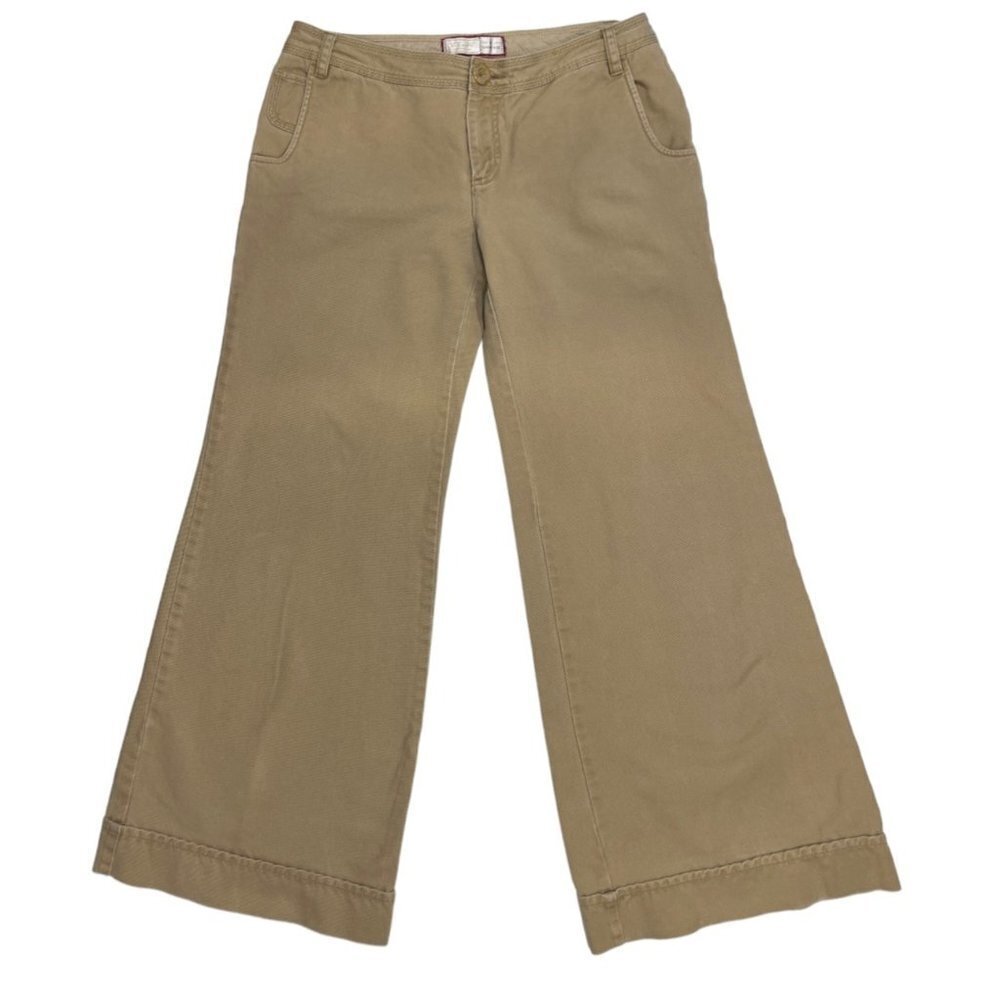 OLD NAVY Wide Leg Twill Trousers Women's 10‎ Regular Tan Low-Rise Button Pockets